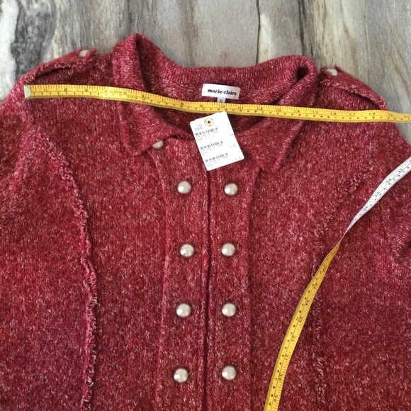 Marie Claire XL Acrylic Wool Blend Boucle Zip Up Cardigan Sweater Jacket Red - Picture 12 of 16